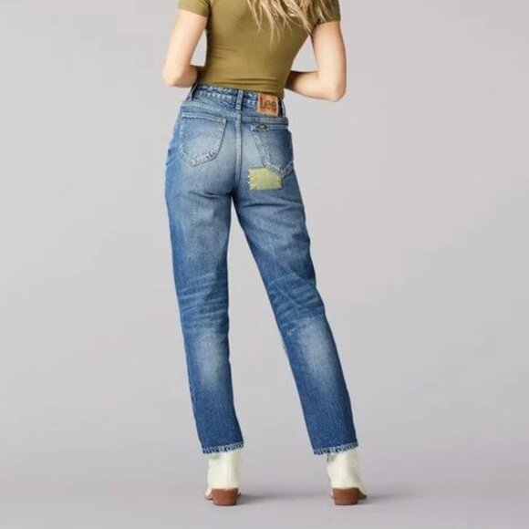 LEE Nwt Modern Vintage High Rise Straight Leg Ankle Jeans 31 Faded Look Patches - Picture 2 of 12